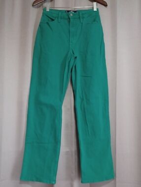 Hollister Bright Green Ultra High-Rise Dad Jeans 3R Straight Leg Pockets Stretch